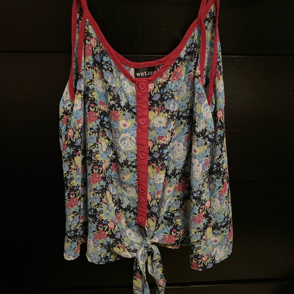 Chiffon Floral Tie-Front Tank